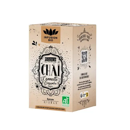 Tisane plaisir chai cannelle gingembre bio Romon Nature - 16 sachets