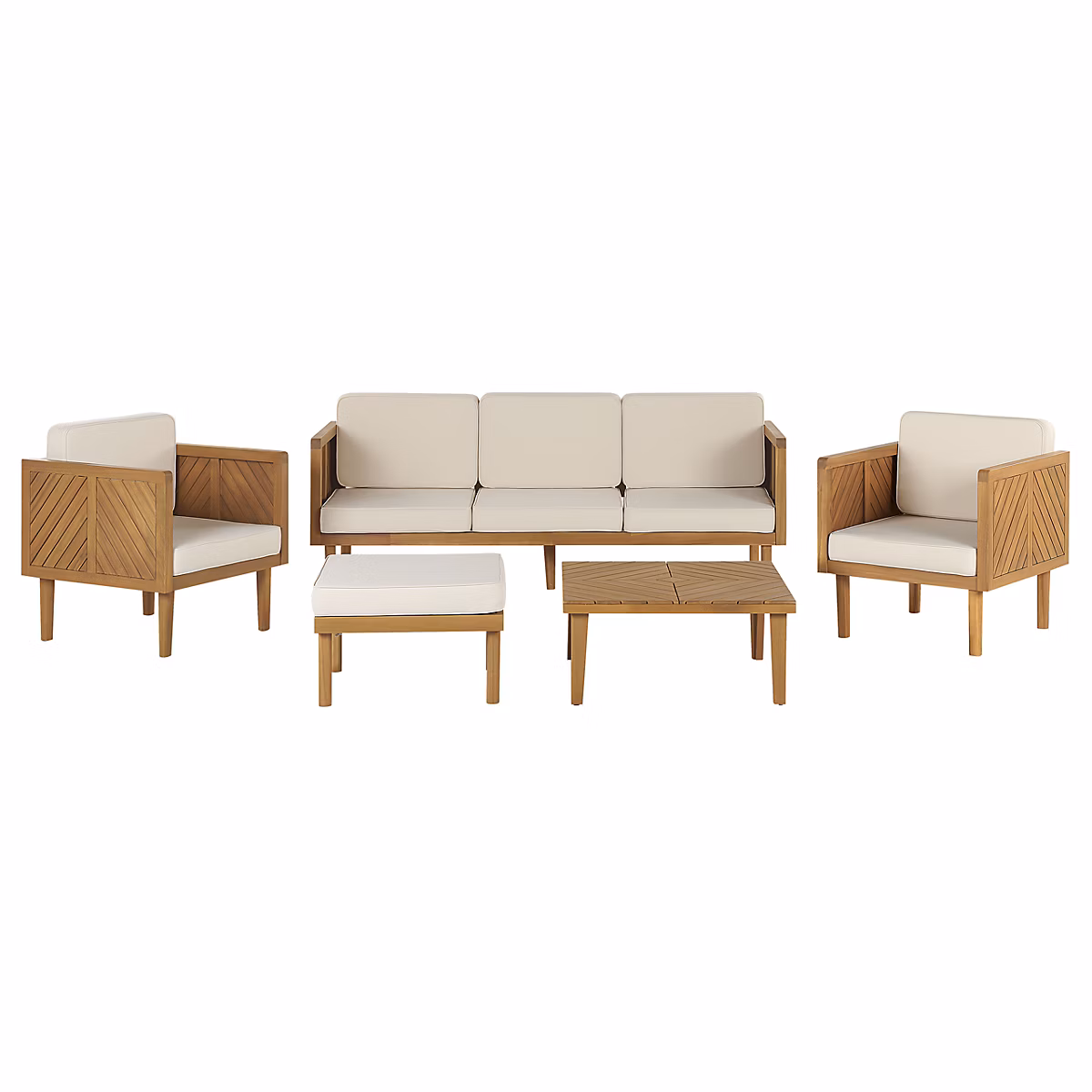 Ensemble de salon de jardin avec table et ottoman 5 places BARATTI Acacia Marron – Réf. EACGAGOTE2725202830
