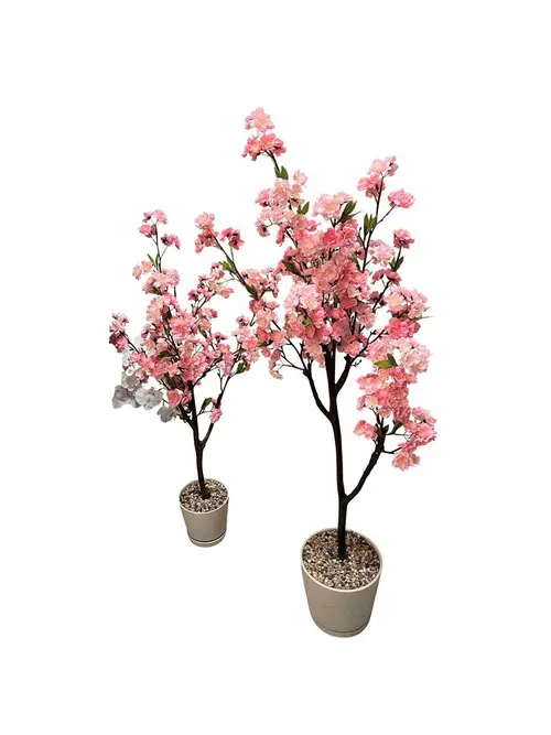 Cerisier artificiel à fleurs rose vif en pot - 123 cm