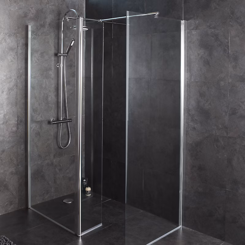 Ensemble double paroi de douche fixe 90 + 80 cm avec porte mobile 27 cm aluminium chromé verre securit 6 mm réversible | Paroi de douche