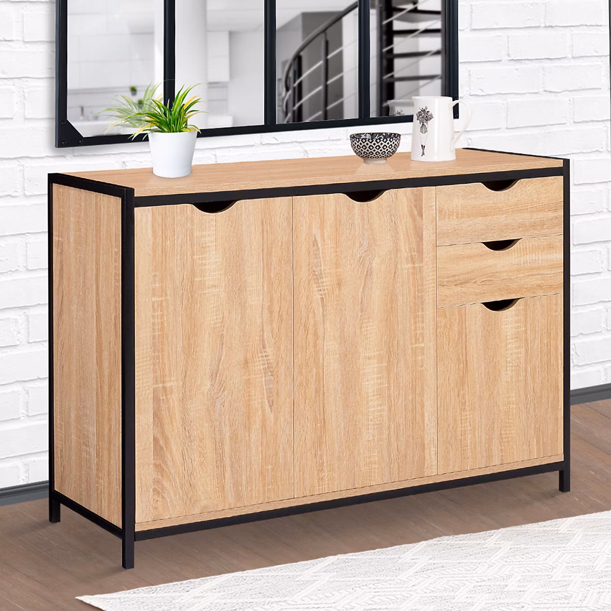 Buffet bas 110 cm DETROIT avec placards et tiroirs design industriel – Réf. ANRJRFLZQ7194591737
