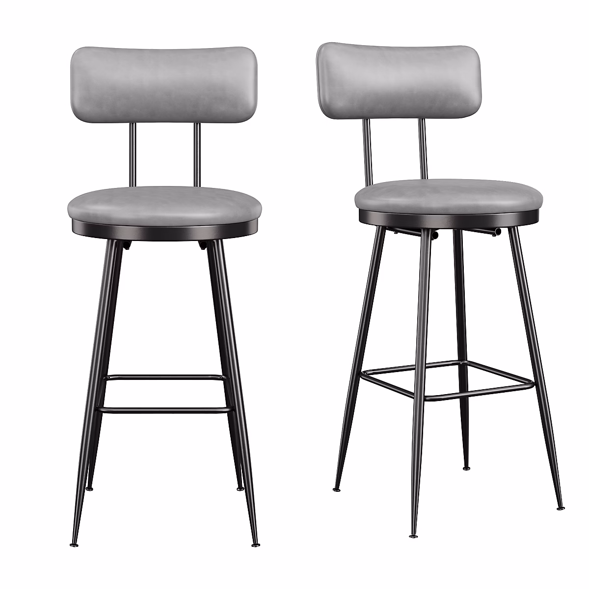 Ensemble De 2 Tabourets De Bar Avec Dossier Et Repose-pieds – Revêtement Pu, Hauteur 65 Cm, Gris