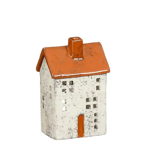 Porte bougie en céramique grise forme maison - 8 x 6 x 13 cm