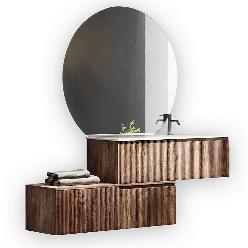 Ensemble meuble de salle de bains – Ensemble salle de bain vasque droite 4 pieces VENERE chène rio