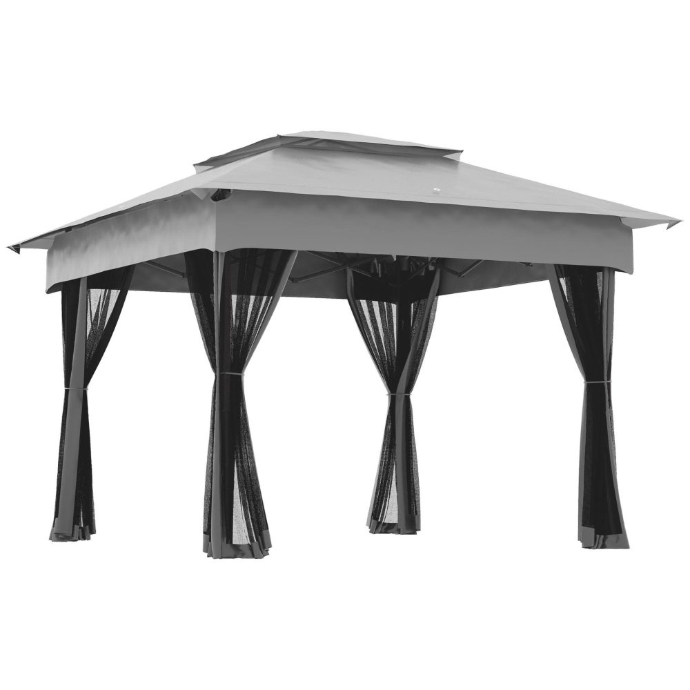 OUTSUNNY Tonnelle barnum de jardin pop up pliant 3,25L x 3,25l x 2,7H m acier polyester moustiquaires + sac de transport gris