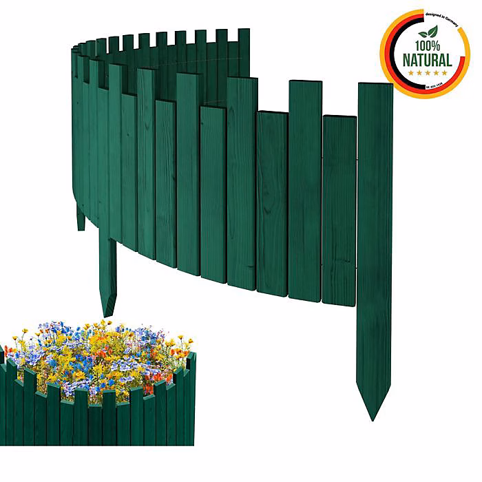 Bordure de jardin – Floranica, 200 cm x 30 cm, Bois de pin, Verte, Esthétique crénelée