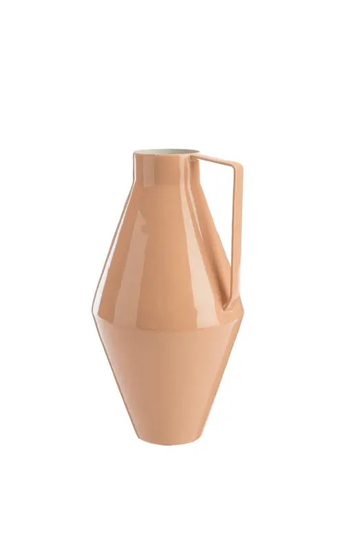 Vase antique en métal coloris saumon taille L - 14 x 15 x 26 cm