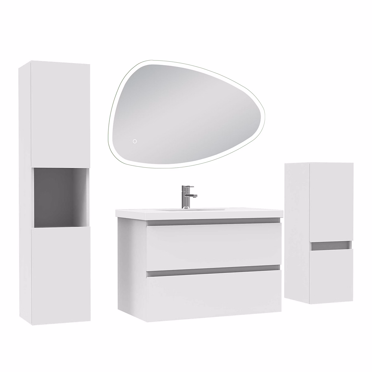 Ensemble meuble de salle de bains – Ensemble meubles Salle de Bain 80cm vasque + colonne + miroir 3 couleurs lumineux Blanc
