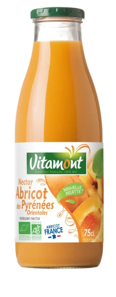 Nectar abricot des Pyrénées Orientales Bio en bouteille de verre Vitamont - 75 cl