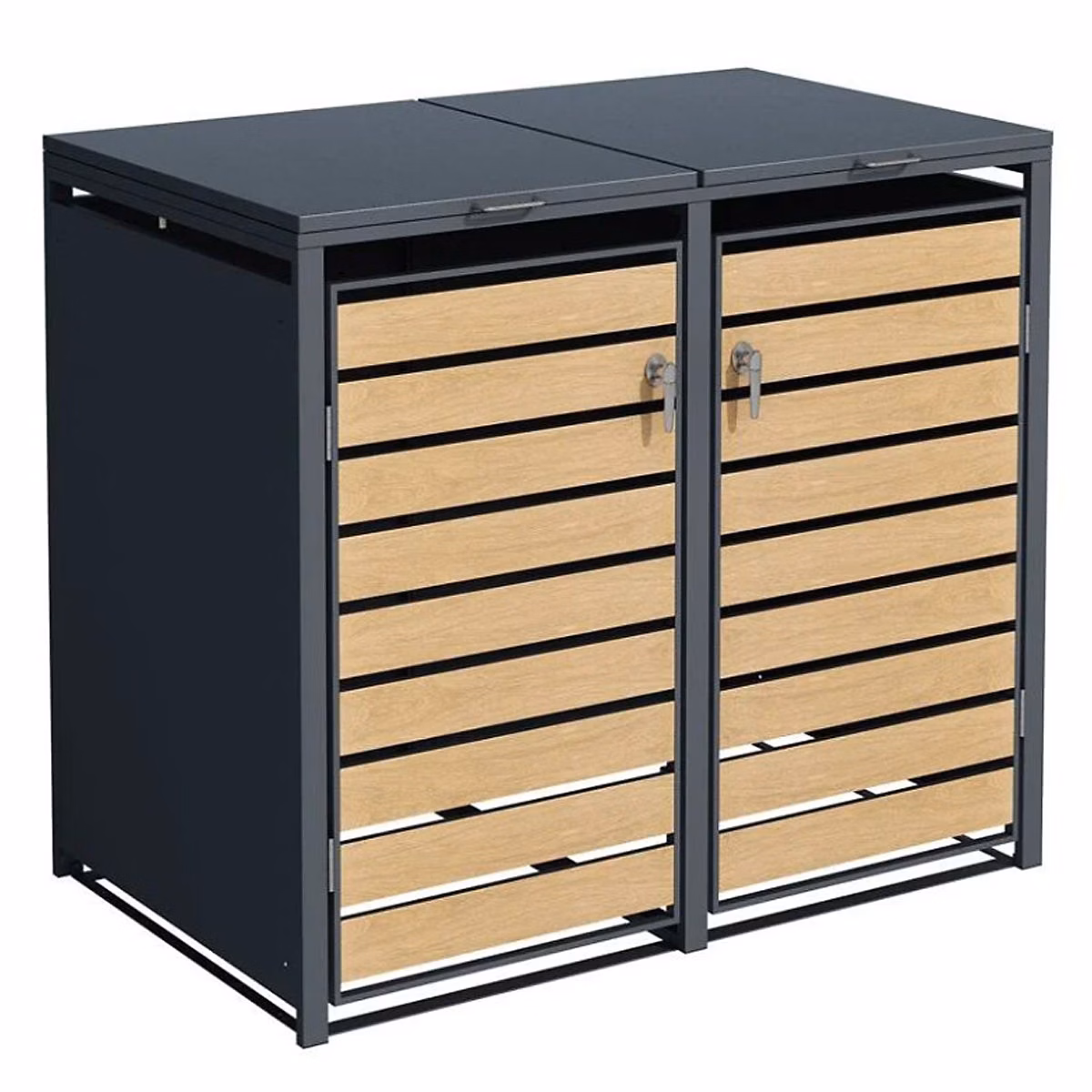Abri cache poubelle double | 2x 240L – anthracite/ imitation bois en acier