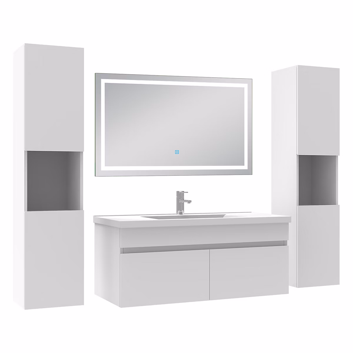 Ensemble meubles Salle de Bain 100cm avec colonne + miroir lumineux 3 couleurs + dimmable blanc – Réf. KBCNJKCMO1420659788