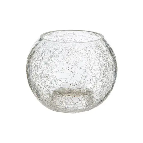 Bougeoir boule en verre transparent craquelé - 9 x 11 cm