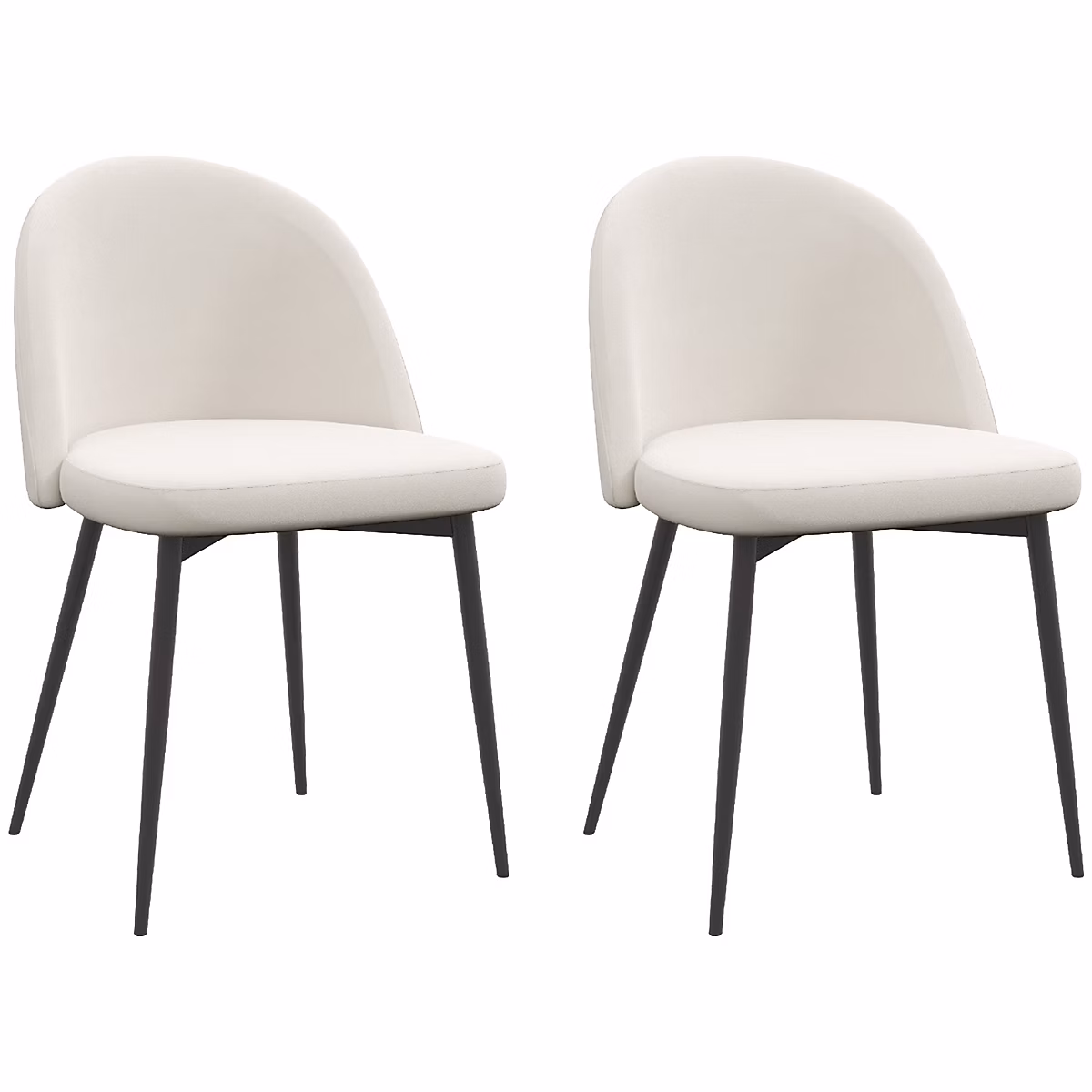 Chaises de visiteur design scandinave – lot de 2 chaises, pieds effilés métal noir, assise dossier ergonomique velours crème