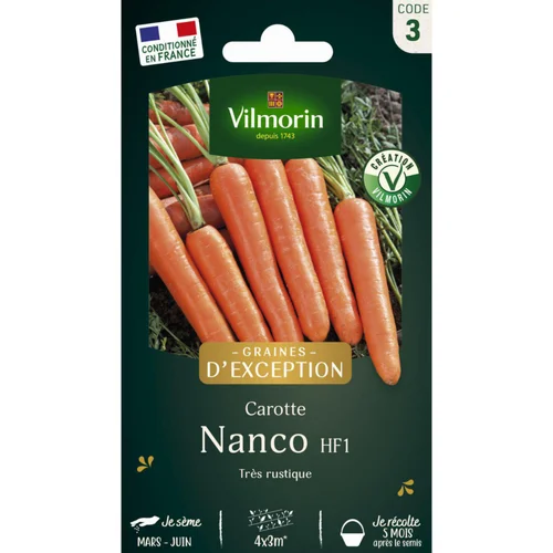 Sachet de semences potagères graines de carotte Nanco HF1 Graines d'Exception