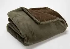 Plaid vert kaki en polyester Luxe - 130 x 170 cm