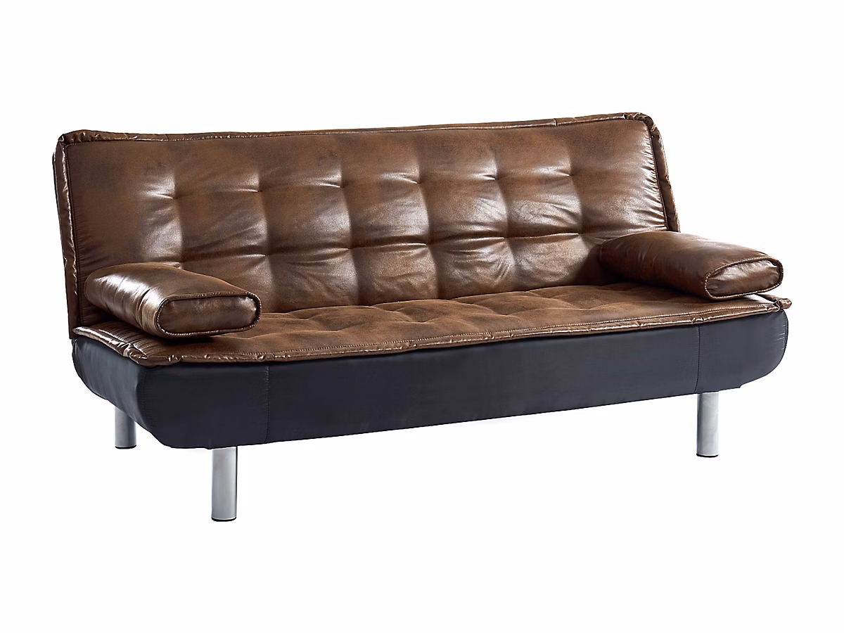 Canapé 3 places convertible clic-clac en microfibre vieilli marron MISHAN II – Réf. QWCPINXET9502795311