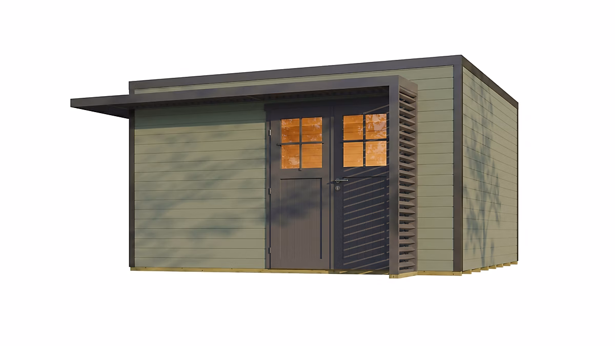 Abri de jardin en bois vert avec auvent Weka Amberley 7 surface totale extérieure 16m² | Abri de jardin