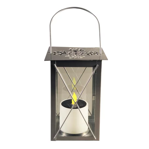 Lanterne solaire carrée en métal argent à LED jaune 14,5x14,5x21 cm