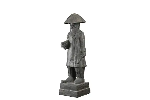 Décoration pour jardin aquatique coloris noir en pierre reconstituée figurine vieil homme pêcheur SEDA - 120 cm