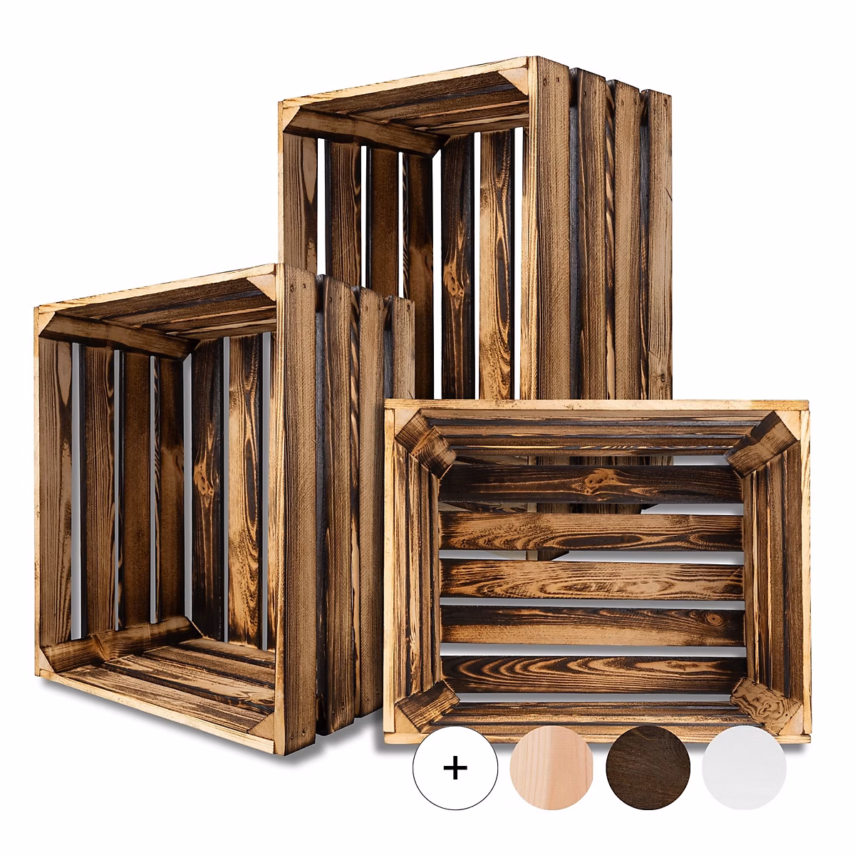 Creative Deco Caisse en Bois Flammé 50 × 40 × 30 cm | Caisse Rangement Bois – Caisse en Bois Vintage – Cagette Bois Deco – lot de 3
