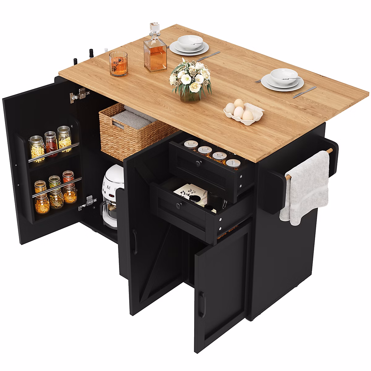 Buffet Moderne Avec Espace De Rangement Et Chariot Porte-snack – Noir