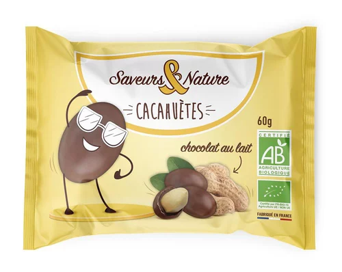 Drôles de cacahuètes au chocolat lait bio en sachet de 60 g