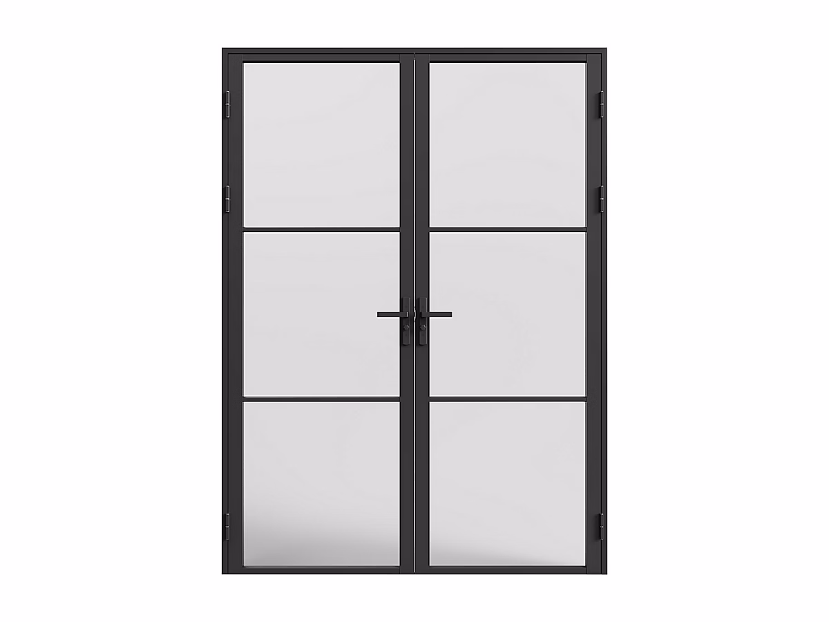 Bloc porte réversible à deux battants en aluminium et verre dépoli – 2 x H204 x L73 cm, Noir, MASERU