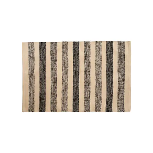 Tapis tissé à rayures blanches et bleues en coton - 80 x 120 cm