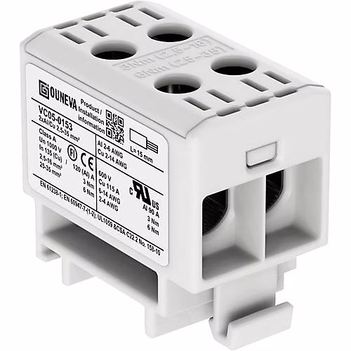 Bloc de distribution Ouneva Group VC05-0153 gris 1 pôle 135 A 1000 V – raccord à vis, 35 mm² max.
