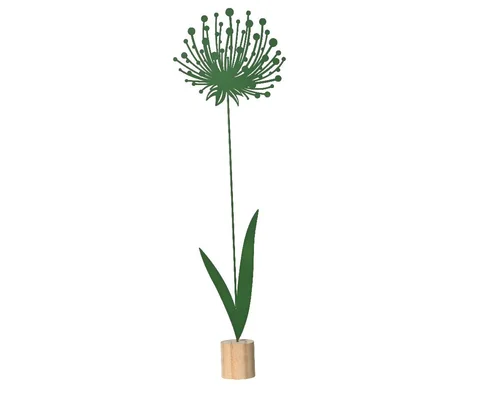 Fleur en fer vert sur support en bois - 18,5 x 5,5 x 65 cm