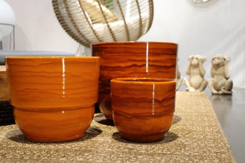 Vase en terre cuite émaillée orange Savane Les Poteries d’Albi Rebord - Ø 35 x H 33 cm