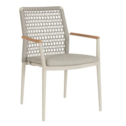 Fauteuil grège en aluminium, teck et corde Bizzotto Maddox - 56 x 60 x 82,5 cm
