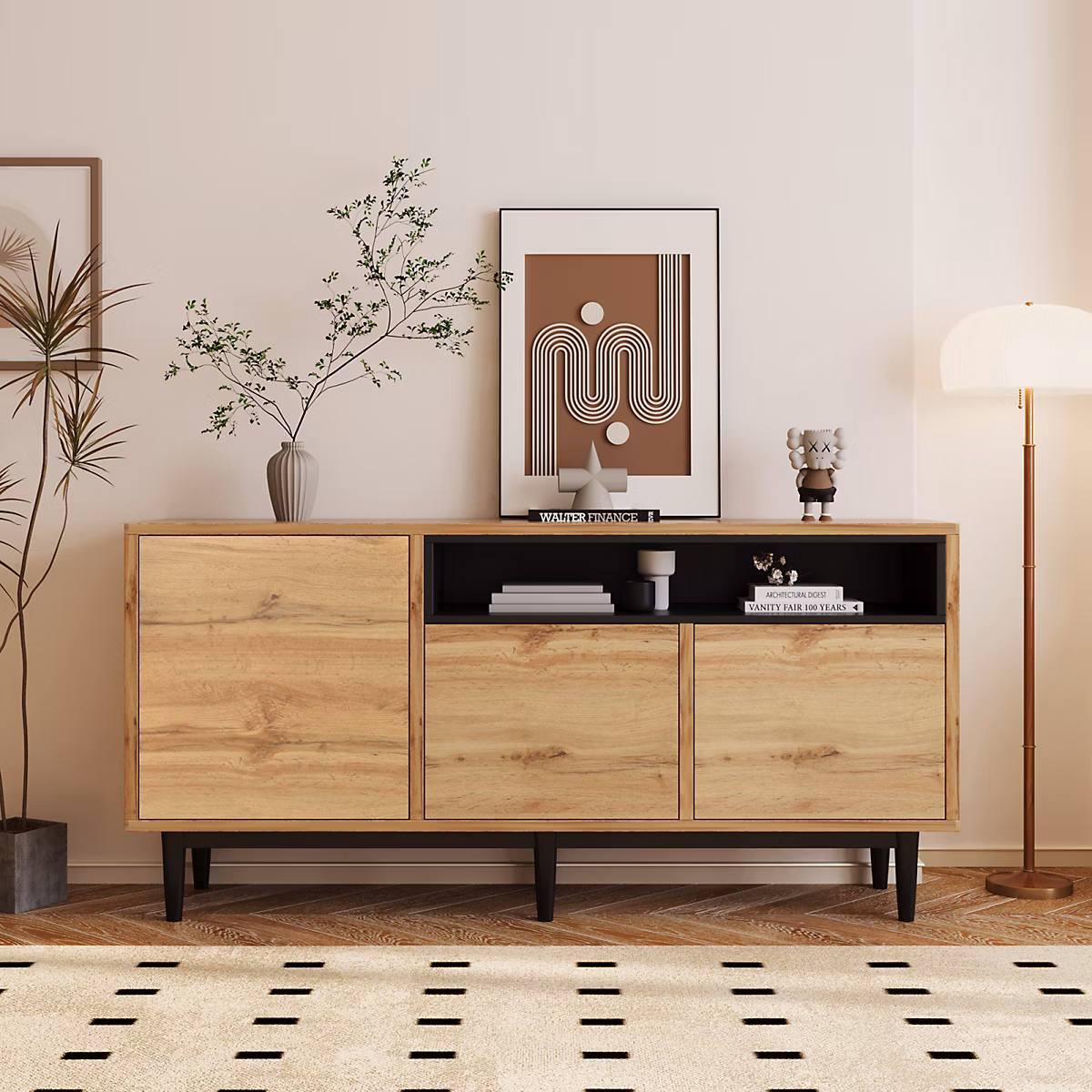 Buffet en bois avec trois portes et étagères 160 × 35 × 76 cm – Armoire TV design peu encombrant robuste et fiable