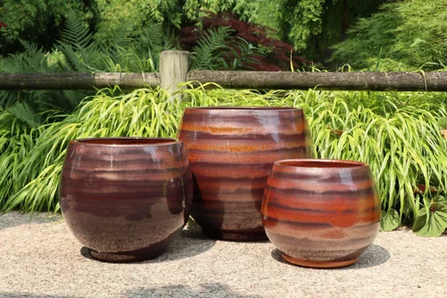 Pot en terre émaillée marron Châtaigne Les Poteries d'Albi Bahia - Ø 25 x H 31 cm