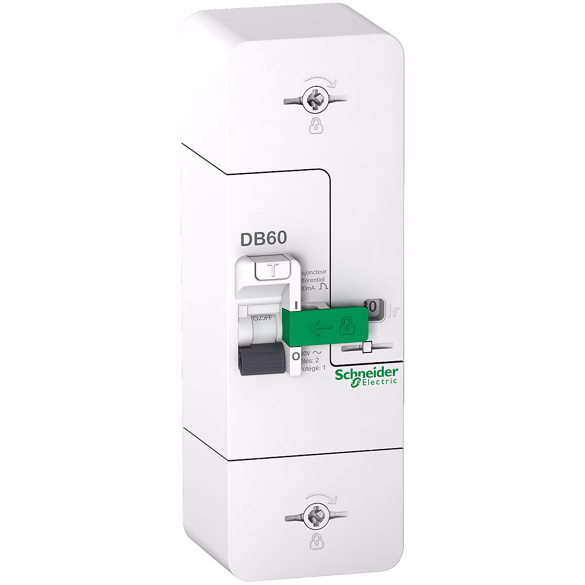 Tableau électrique et protection – Disjoncteur branchement phase + neutre 60A fixe 500mA sélectif Schneider Electric Resi9