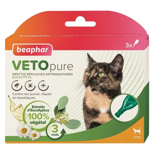 Pipettes antiparasitaires pour le chat coloris blanc VETOpure Beaphar – 3 x 1 ml