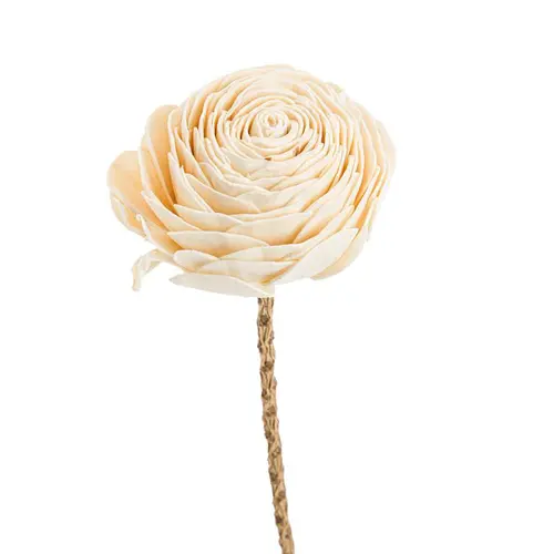 Fleur en bois de Sola et coco forme Rose - Ø 8 x H 52 cm