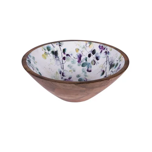 Saladier coloris multicolore en bois de bambou motifs floraux façon aquarelle Garden flora - Ø 30 cm