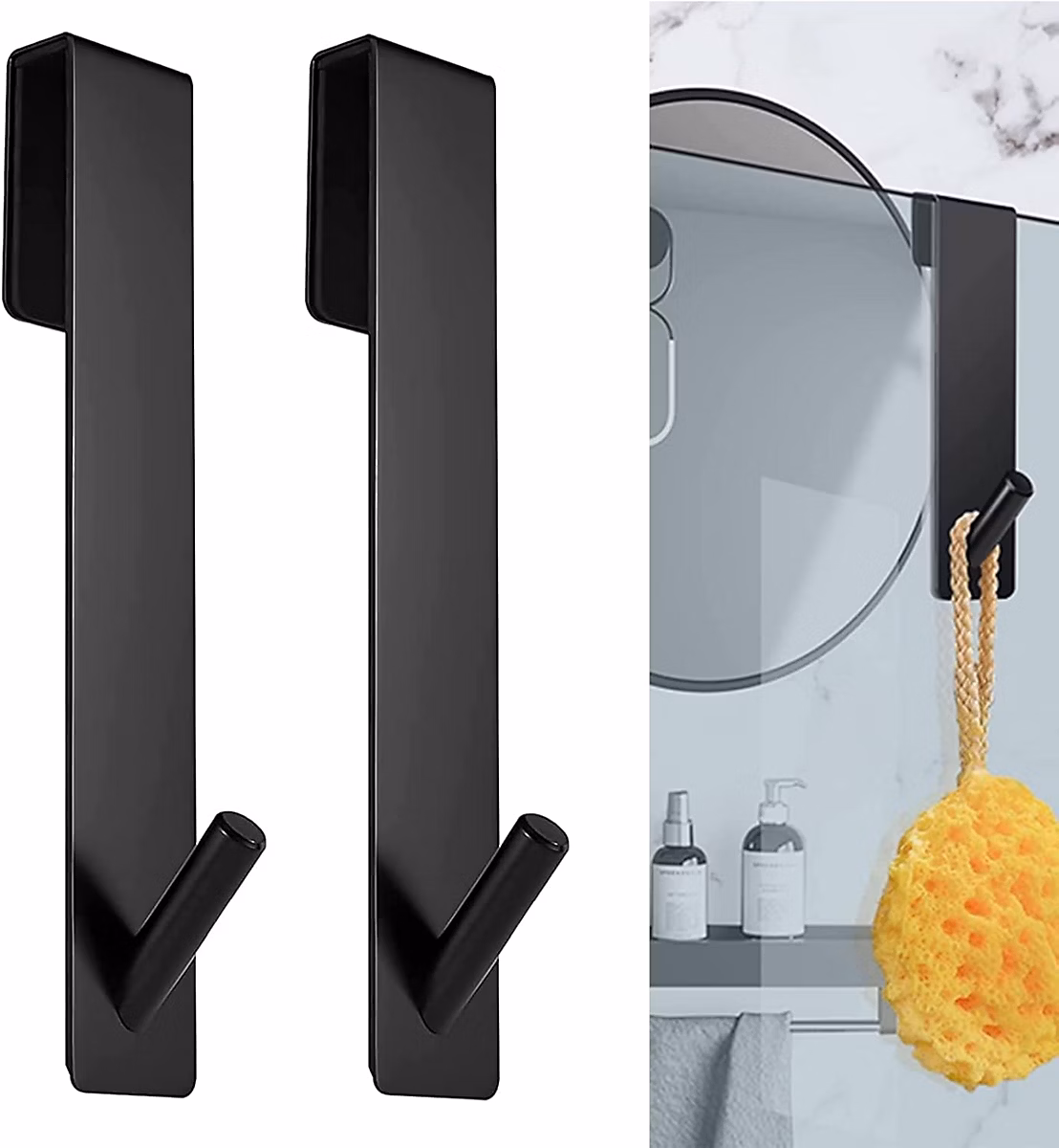 BASHLWUA Crochets de porte de douche 2 pièces (17.8CM-noir)-crochets à serviettes sans perçage-crochets de douche – crochets de por