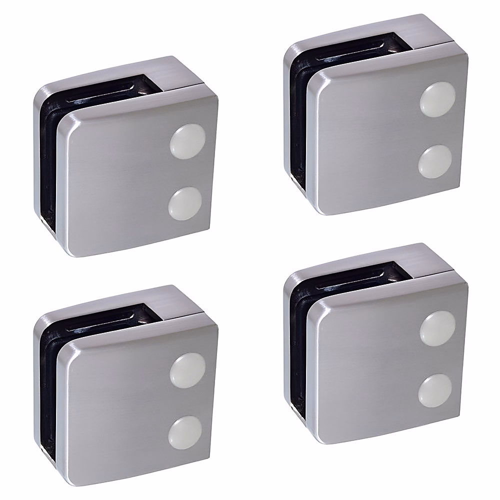 4 x Pince à verre plate modèle 06 – Ep. verre 10, 76 mm, Inox 304 brossé GR320