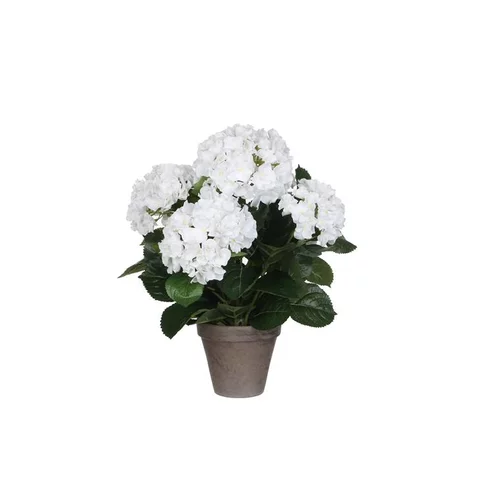 Hortensia blanc fleur artificielle en pot Stan gris H 45 x Ø 45 cm cm