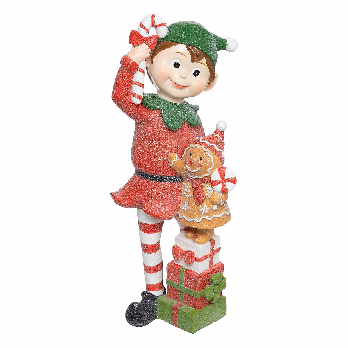 Décoration extérieure de Noël – Déco de Noël Lutin et Bonhomme Pain d'épice en résine H 24 cm