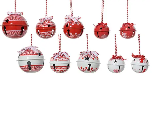 Sac de 14 cloches en métal rouge et blanc - Ø 6 cm