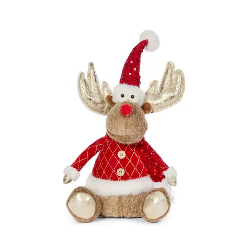 Cerf doré en habit de Père Noël beige et rouge Dancer - 45 cm