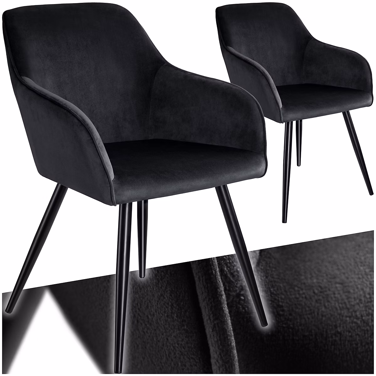 Chaise style scandinave rembourrée aspect velours noir | Chaise