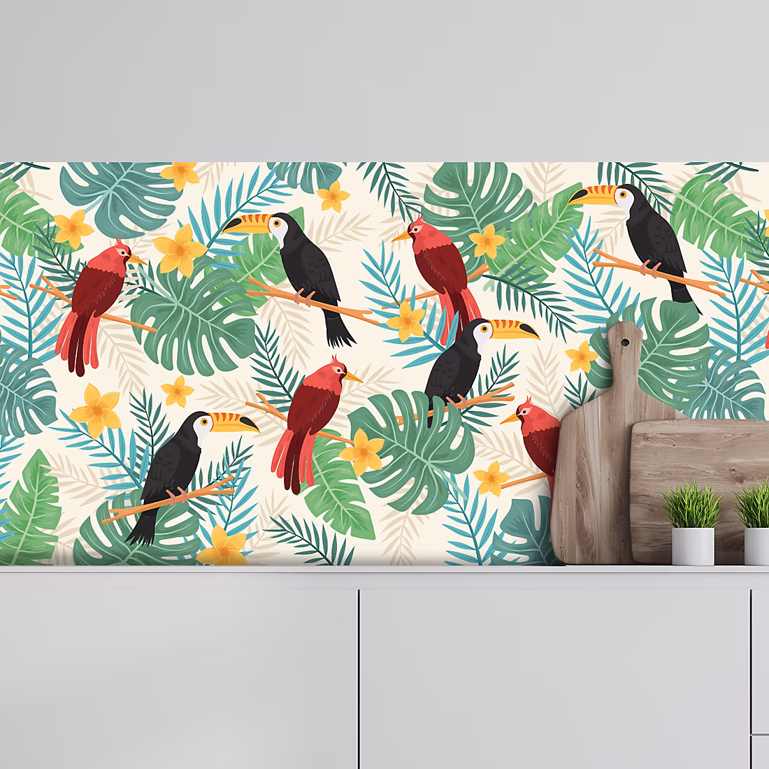 Crédence adhésive perroquet tropical 50 × 100cm
