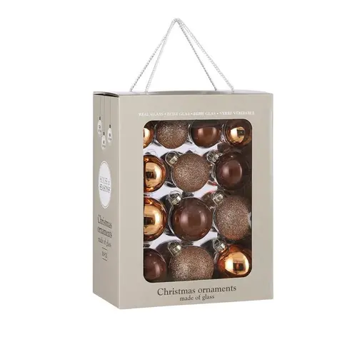 Boîte de 26 boules de Noël en verre marron - Ø 7 cm