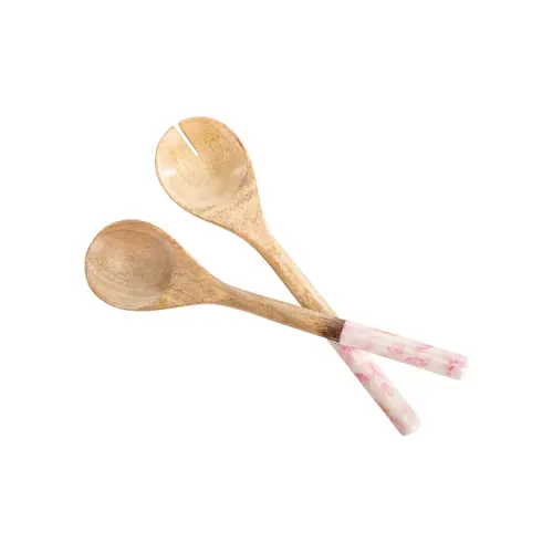 Couverts en bois de manguier décor cerisier rose x2 - 30 x 7,5 x 2 cm