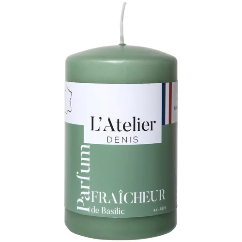 Bougie cylindrique taille S vert parfum fraîcheur basilic L’Atelier de Denis - Ø 6,8 x H 11 cm