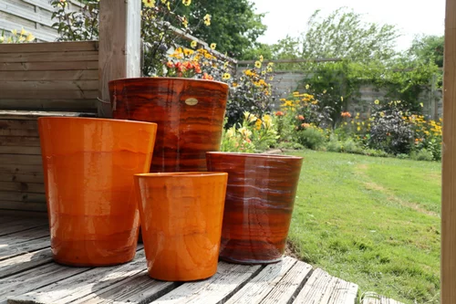 Pot en terre cuite émaillée orange Savane Les Poteries d’Albi Sydney - Ø 33 x H 35 cm